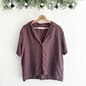 Mantaikotai Women’s Purple Linen Short Sleeves Button Down Shirt Size XXL NN1486